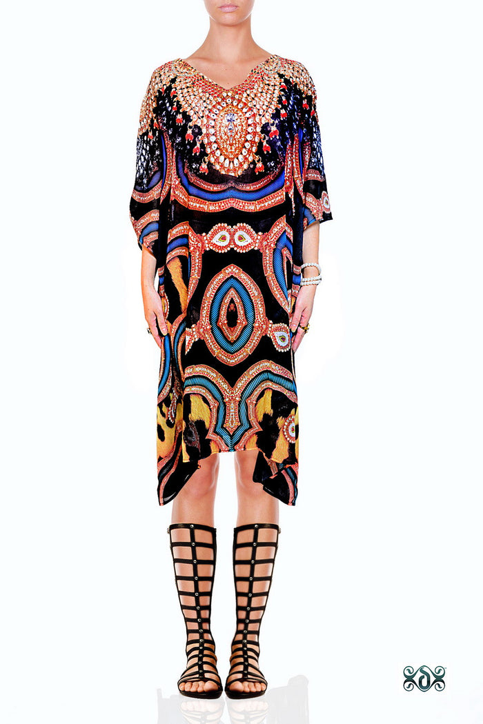 NATURE MORTE Ornate Animal Print Devarshy Short Embellished Kaftan - 1029B.