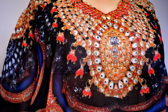NATURE MORTE Ornate Animal Print Devarshy Short Embellished Kaftan - 1029B.