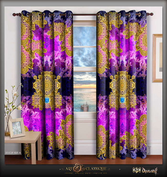 BAROQUE Ornate Fuchsia Printed Curtain Panel, 2 Fabrics - 1025A.