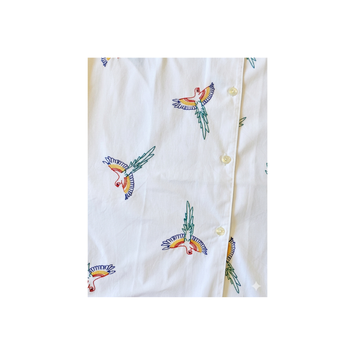 Parrot Hand-Embroidered Cotton PJ Button Down Shirt - Large