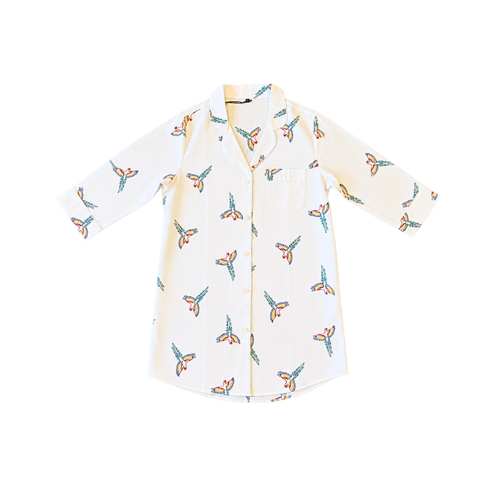 Parrot Hand-Embroidered Cotton PJ Button Down Shirt - X-Large