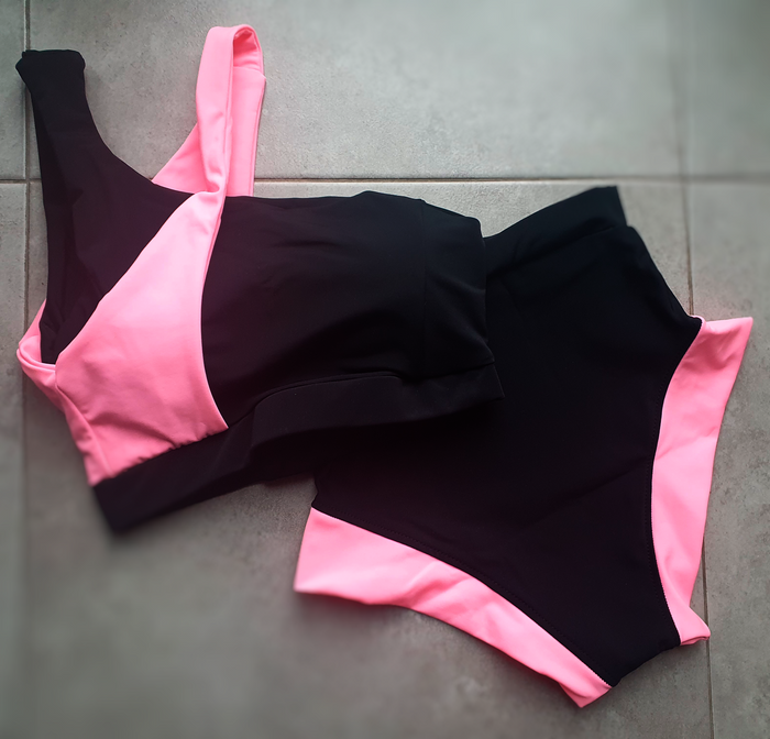 Pink and black pole dance costume