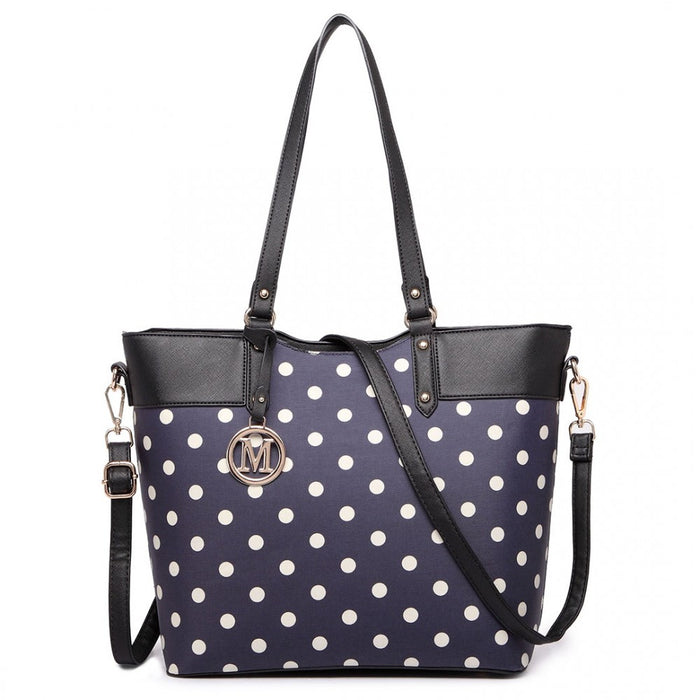 Polka Dot Print Tote Bag - Navy