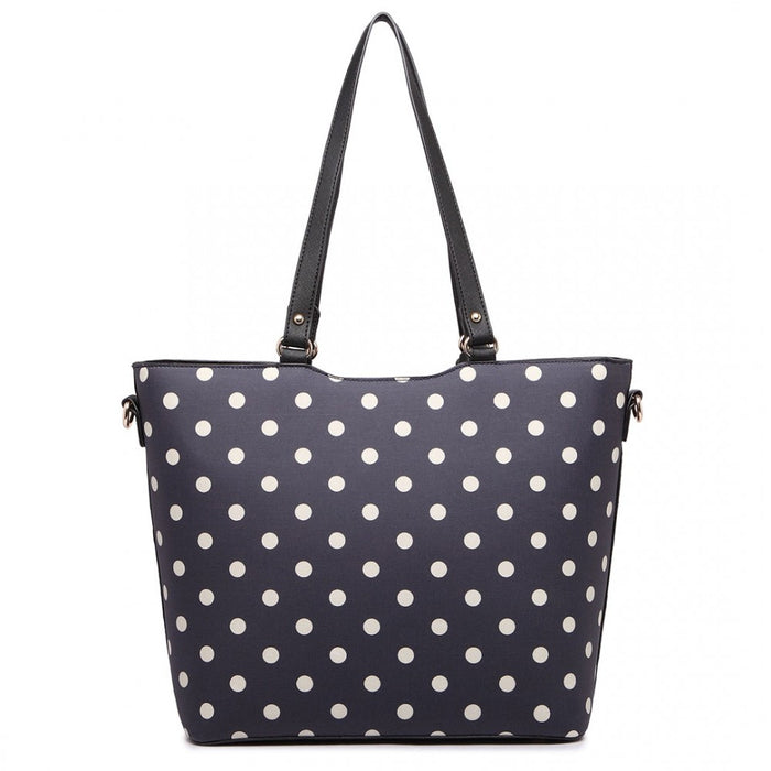 Polka Dot Print Tote Bag - Navy
