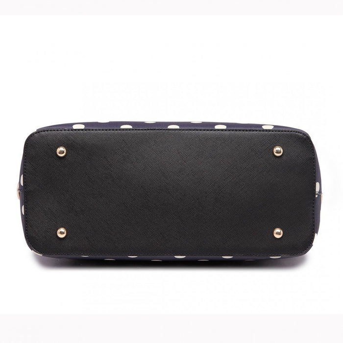 Polka Dot Print Tote Bag - Navy