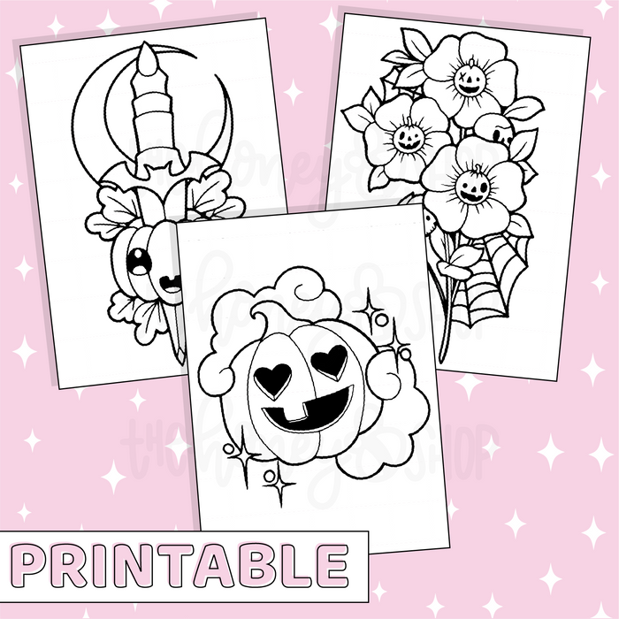 Pumpkin Coloring Page Set Printable Bee-6 Full Page Sticker | B6 Planner | Printable Planner Stickers