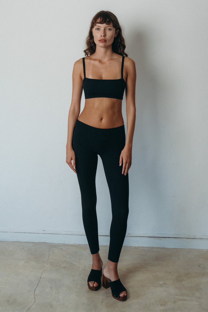 Studio K Rib Leggings in Black – sustainable, soft, and comfortable yoga and lounge wear, available in multiple sizes.