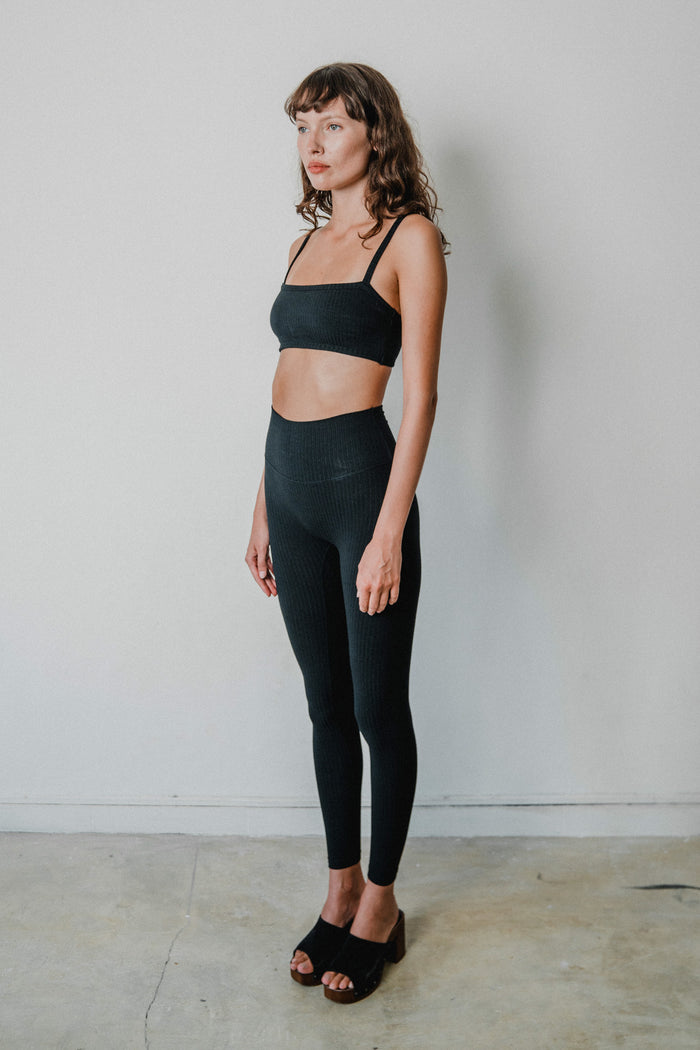 Studio K Rib Leggings in Black – sustainable, soft, and comfortable yoga and lounge wear, available in multiple sizes.