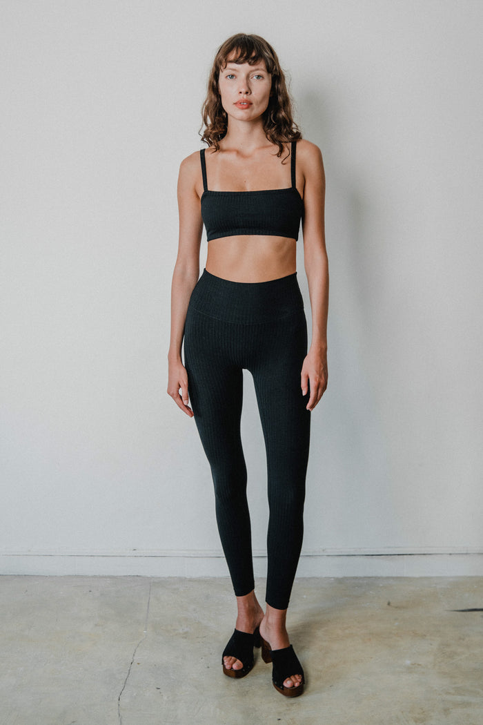 Studio K Rib Leggings in Black – sustainable, soft, and comfortable yoga and lounge wear, available in multiple sizes.