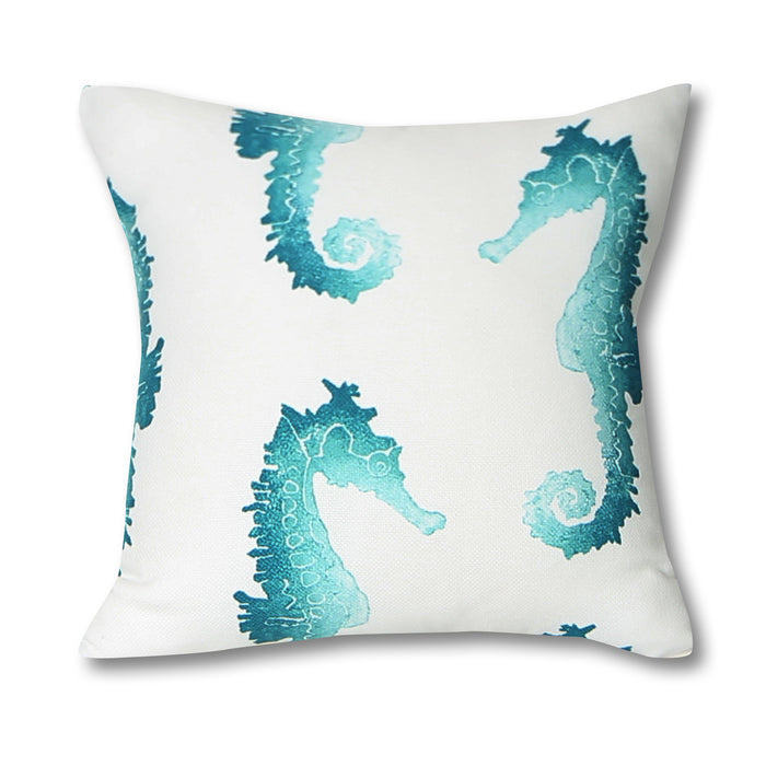 Seahorse Teal Outdoor Pillow