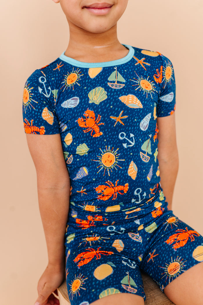Shell We Go to Bed Blue Short Set Pajamas