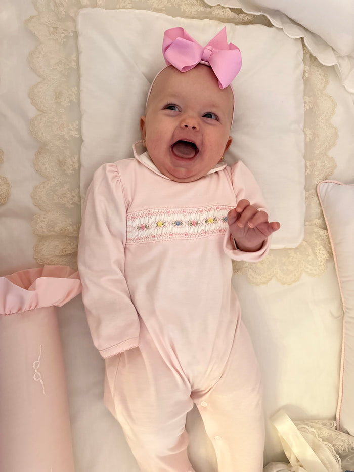 Sienna Pink Handsmocked Pajama Babygrow