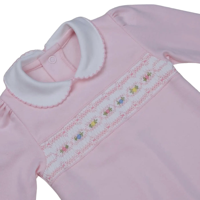 Sienna Pink Handsmocked Pajama Babygrow