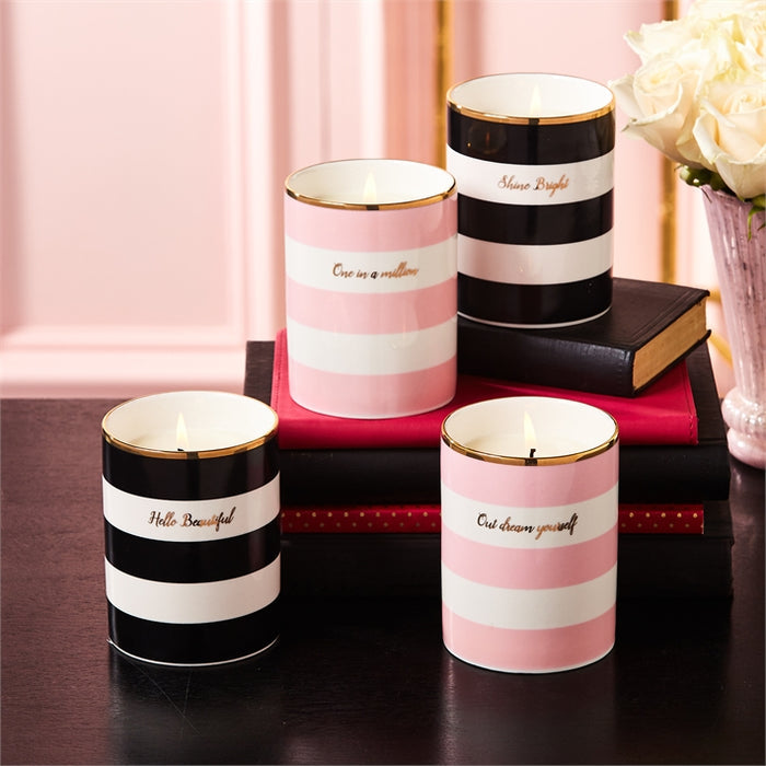 Striped Filled Candle with Strawberry Champagne Scented Wax