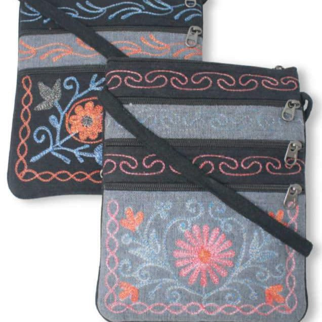 Three Zipper Embroidered Cotton Passport