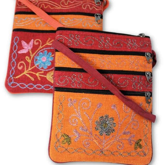 Three Zipper Embroidered Cotton Passport