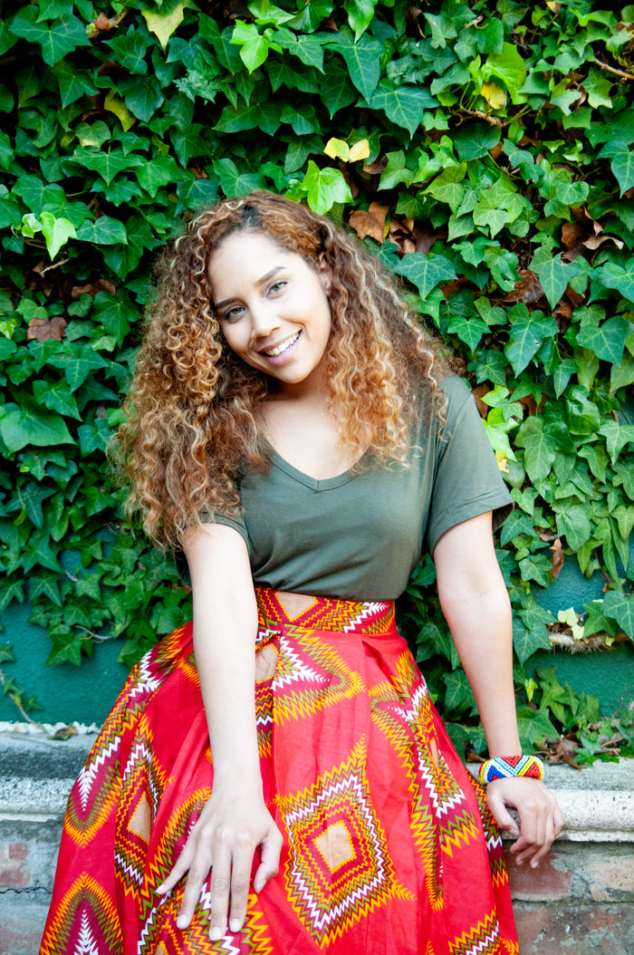 Traditional African Red Ankara Wax Print High Waisted Skirt