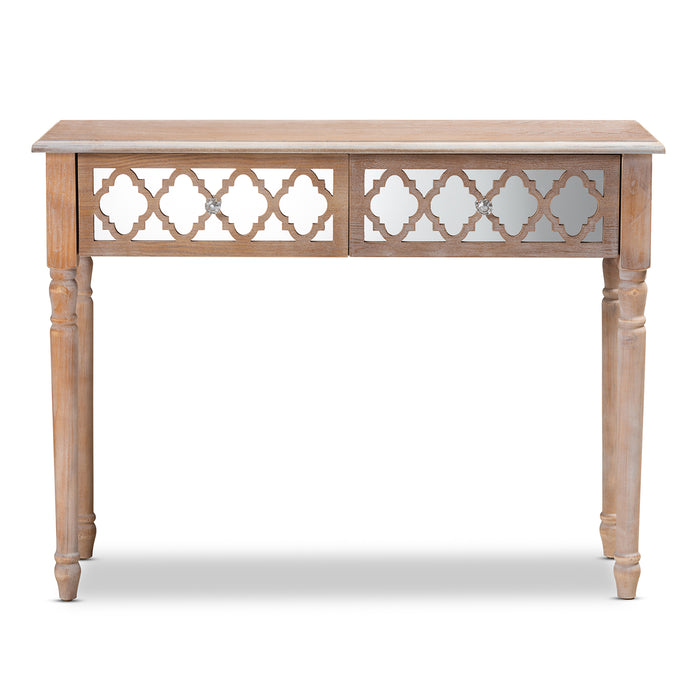 Urban Designs Celine 2-Drawer Mirror and Wood Quatrefoil Console Table - White Wash