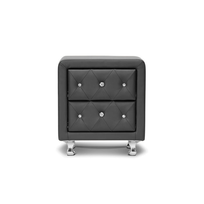 Urban Designs 24-Inch Crystal Tufted Black Upholstered Modern Nightstand