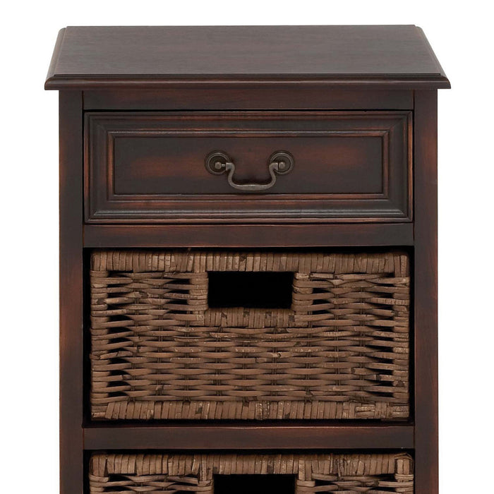 Urban Designs 3-Drawer Wooden Storage Chest Night Stand with Wicker Baskets