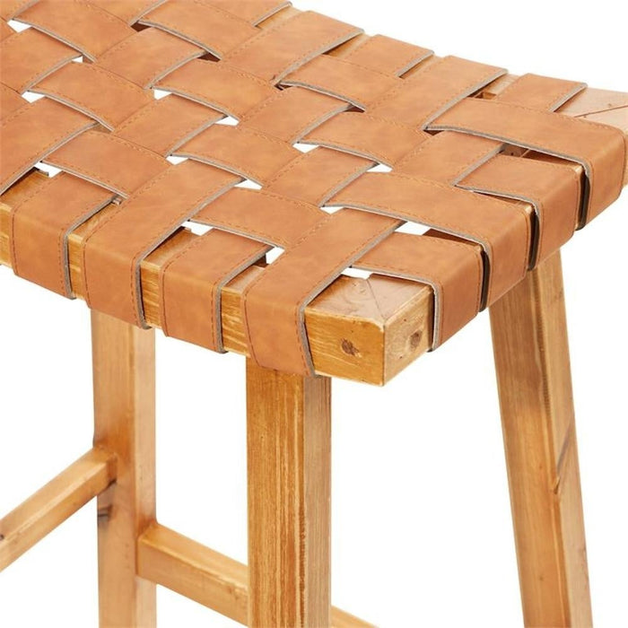 Urban Designs 30-inch Woven Leather And Birch Wood Bar Stool
