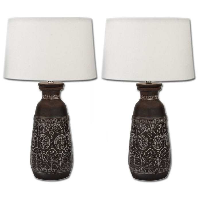 Urban Designs Artisan Hand-crafted Unglazed Ceramic Table Lamps - Set of 2