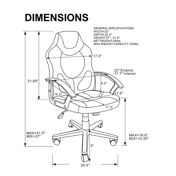 Urban Designs Back Protector Racing Style Kid's Gaming Chair