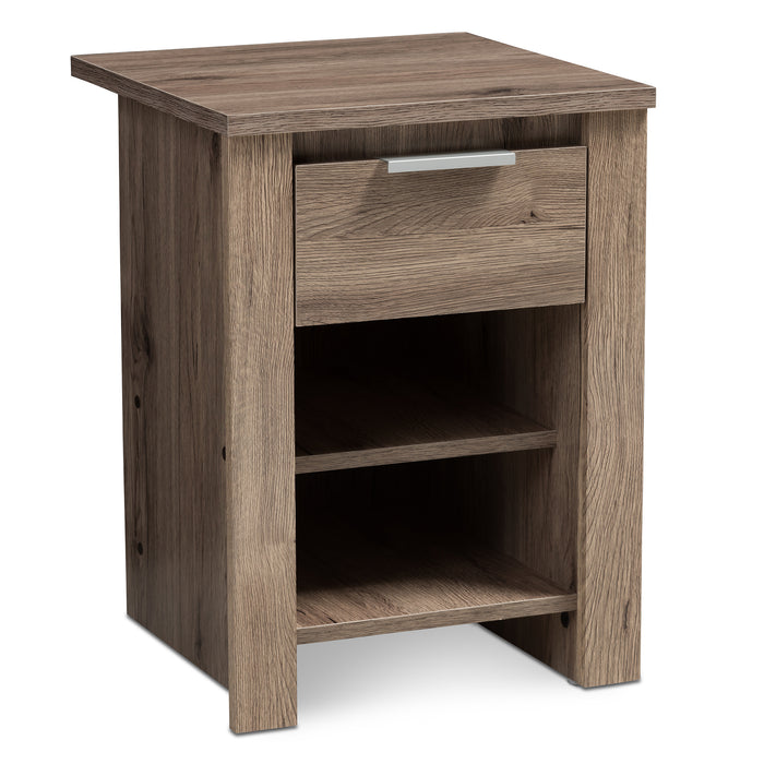Urban Designs Claremont Wooden 1-Drawer Nightstand in Oak Brown Finish
