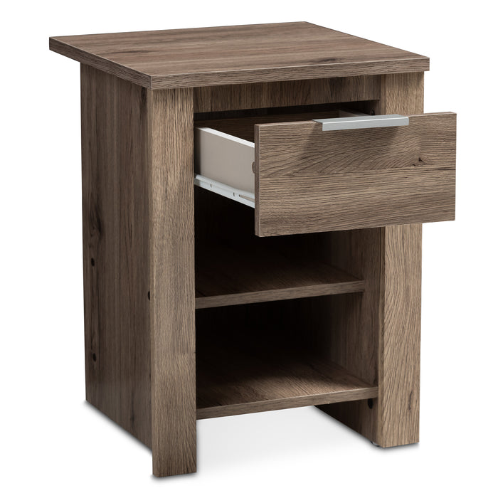 Urban Designs Claremont Wooden 1-Drawer Nightstand in Oak Brown Finish