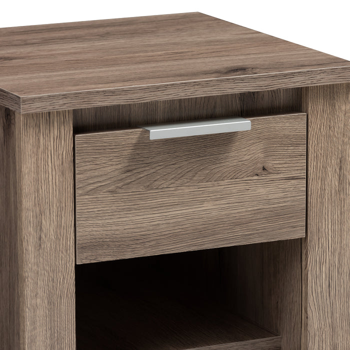 Urban Designs Claremont Wooden 1-Drawer Nightstand in Oak Brown Finish