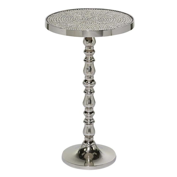 Urban Designs Clayton Hand-finished Silver Mosaic Round Aluminum Accent Table