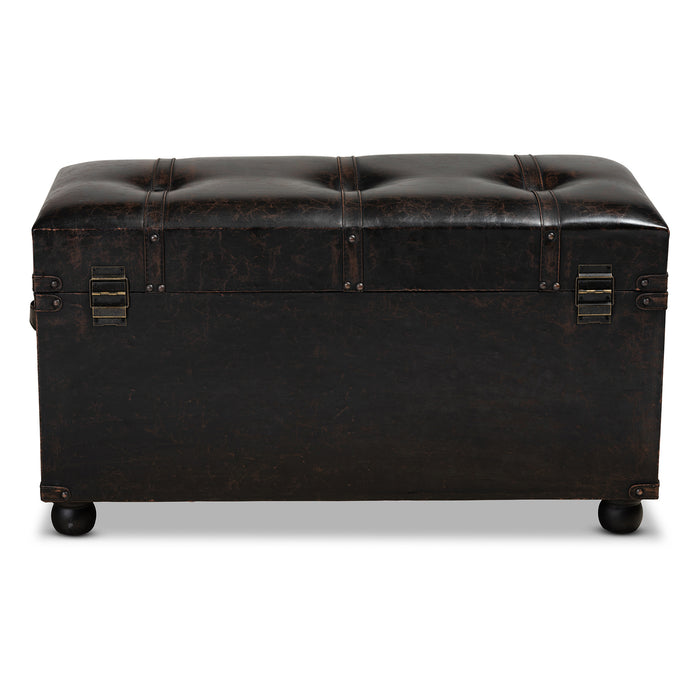 Urban Designs Colten Distressed Faux Leather 2-Drawer Storage Trunk Ottoman - Dark Brown