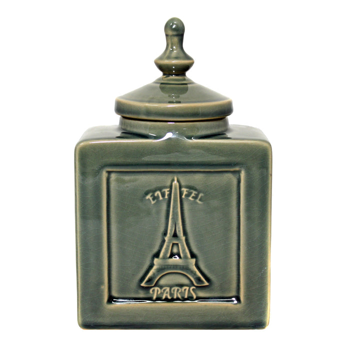 Urban Designs Eiffel Paris 9" Decorative Ceramic Accent Jar - Cracked Green