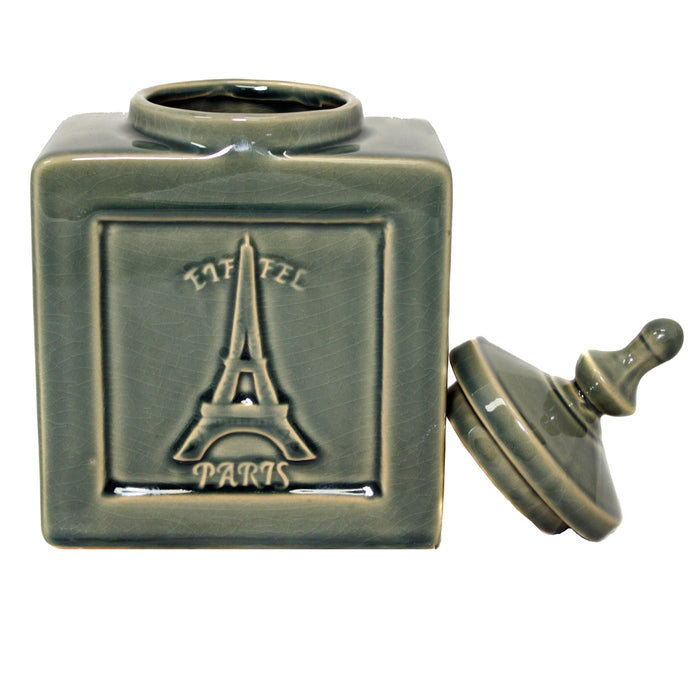 Urban Designs Eiffel Paris 9" Decorative Ceramic Accent Jar - Cracked Green