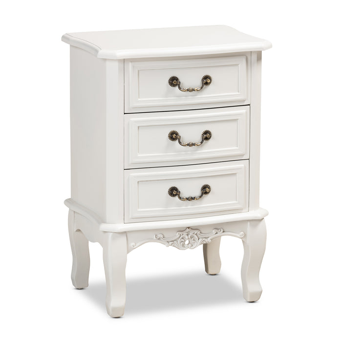 Urban Designs Giselle French Inspired 3-Drawer Wooden Nightstand - White