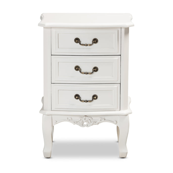Urban Designs Giselle French Inspired 3-Drawer Wooden Nightstand - White