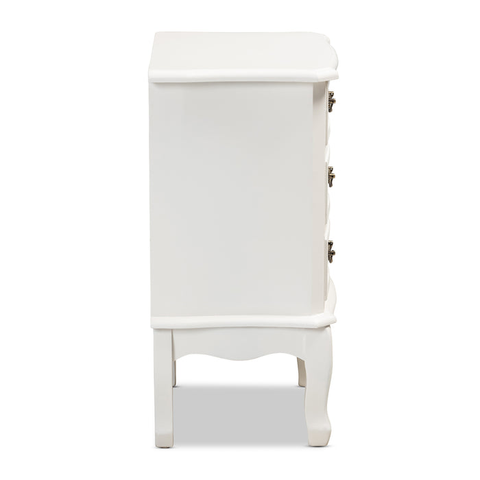 Urban Designs Giselle French Inspired 3-Drawer Wooden Nightstand - White