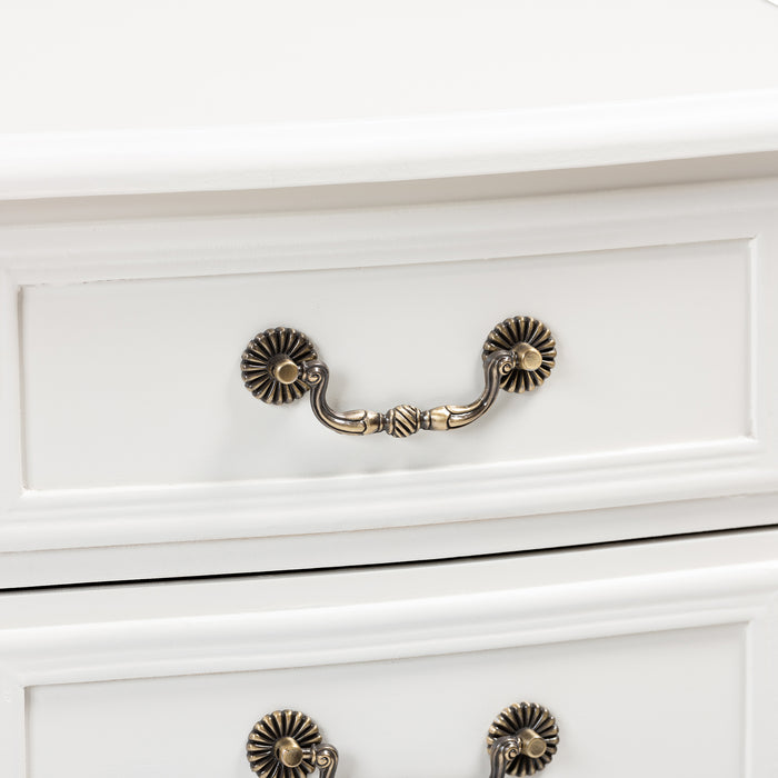 Urban Designs Giselle French Inspired 3-Drawer Wooden Nightstand - White