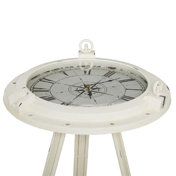 Urban Designs Industrial Porthole Metal Round Clock Coffee and End Table - White
