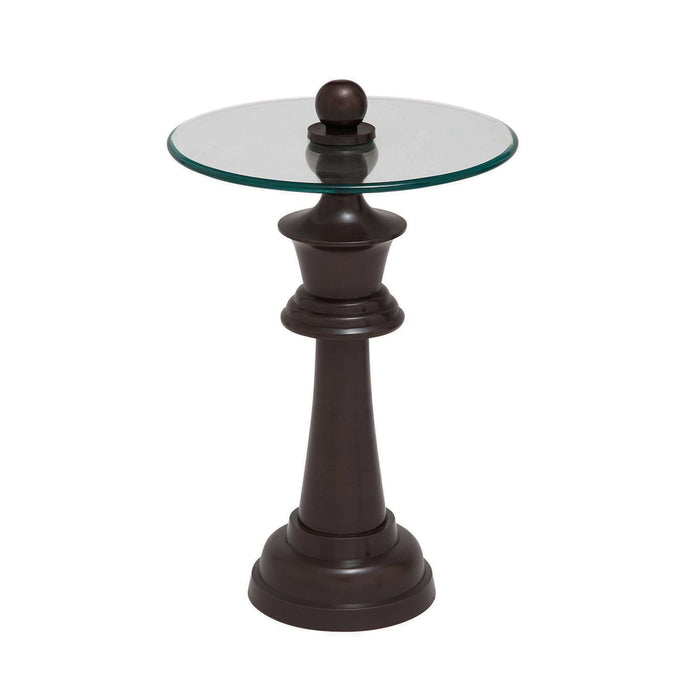 Urban Designs Queen Chess Piece Glass Top Accent End Table - Brown
