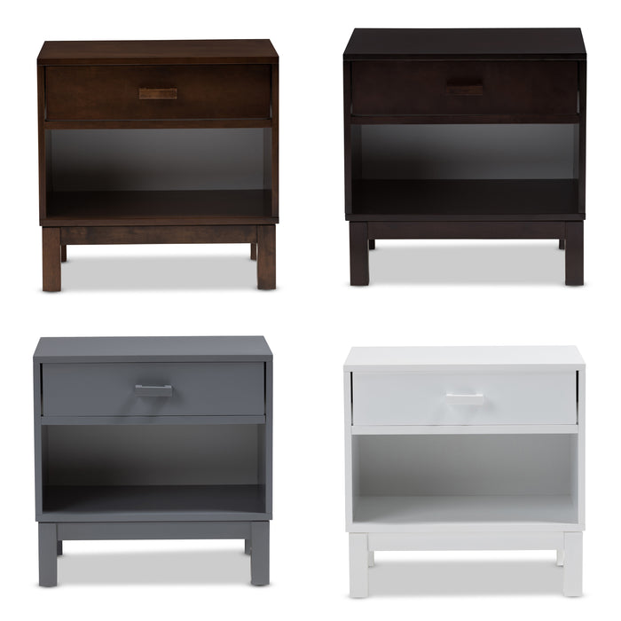 Urban Designs Reanne 1-Drawer Wood Nightstand with Shelf in Brown