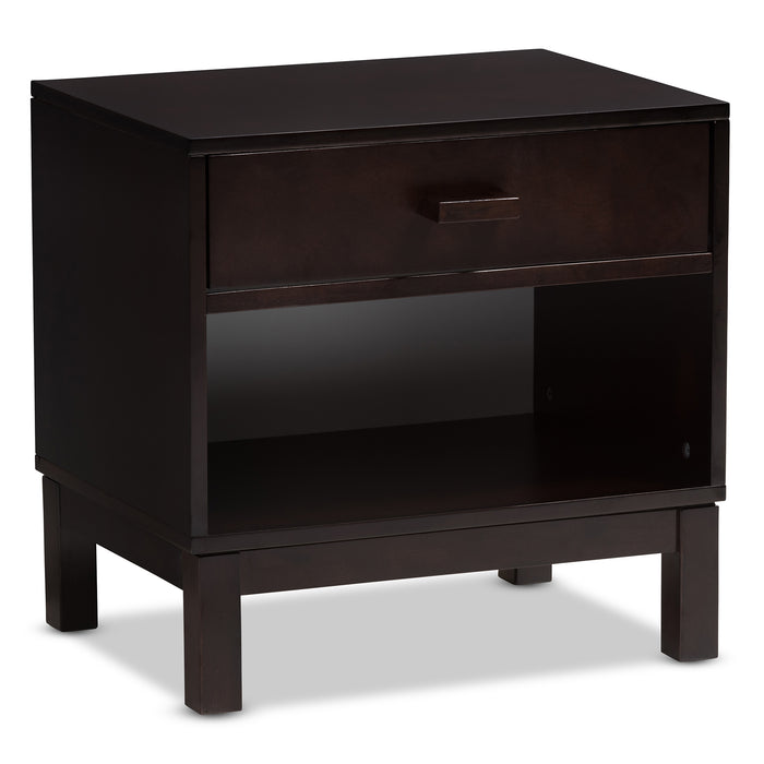 Urban Designs Reanne 1-Drawer Wood Nightstand with Shelf in Brown
