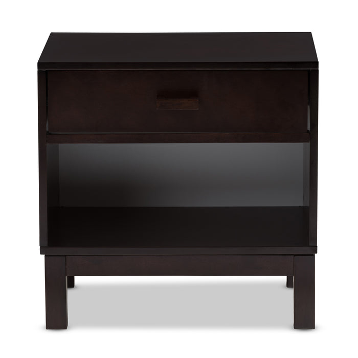 Urban Designs Reanne 1-Drawer Wood Nightstand with Shelf in Brown