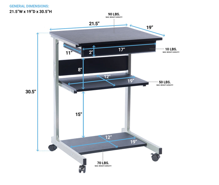 Urban Designs Rolling Laptop Cart with Storage