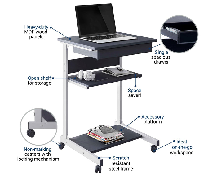 Urban Designs Rolling Laptop Cart with Storage