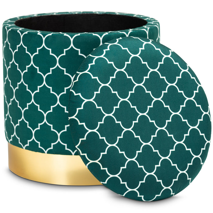 Urban Designs Sybil Velvet Fabric Upholstered Storage Ottoman - Green
