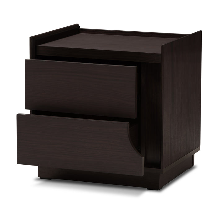 Urban Designs Whelan 2-Drawer Wooden Nightstand in Wenge Brown Finish