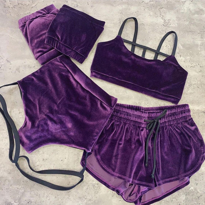 Velour dance outfit loose shorts and zippered top