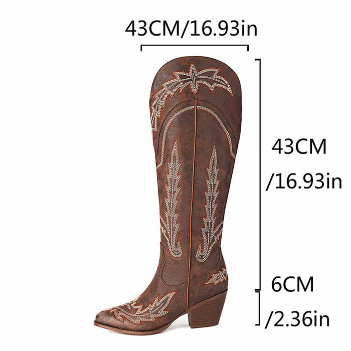 sd-hk women's knee high cowboy boots with intricate stitching and a stylish design
